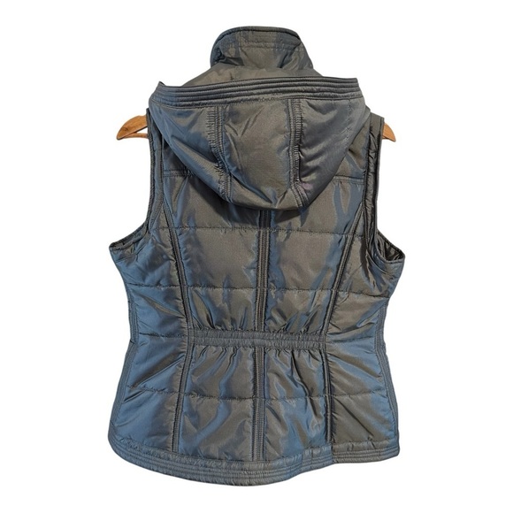 New York & Co Women's Metallic Gray Puffer Vest with Detachable Hood Size Medium - Picture 2 of 10